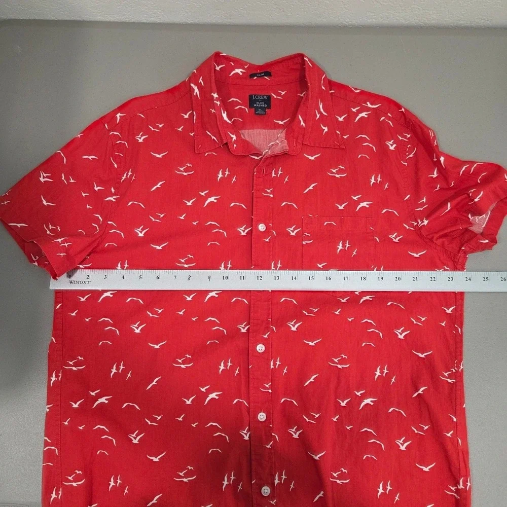 J.Crew‎ Mens Red Cotton Button Down Shirt XL Bird Print Slim Fit Casual Preppy